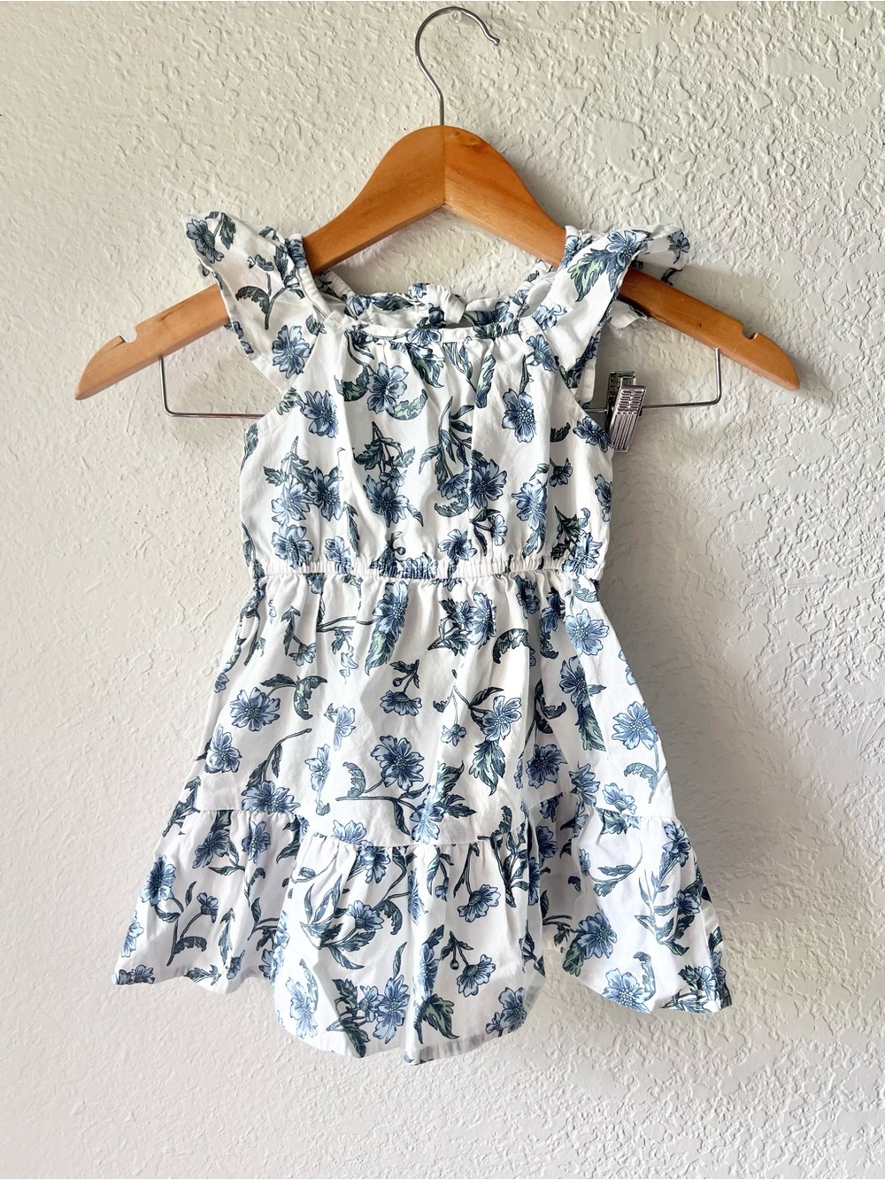 Crewcuts White Blue Floral Tiered Dress Sz 3